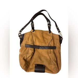 Kooba Tan & Chocolate Brown Leather Tote Bag